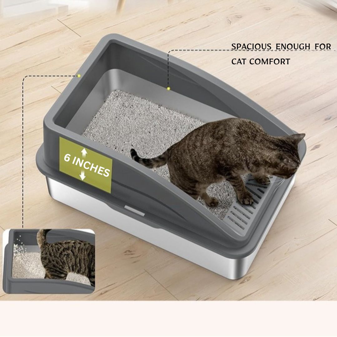 SPACIOUS STAINLESS STEEL LITTER BOX FOR CATS