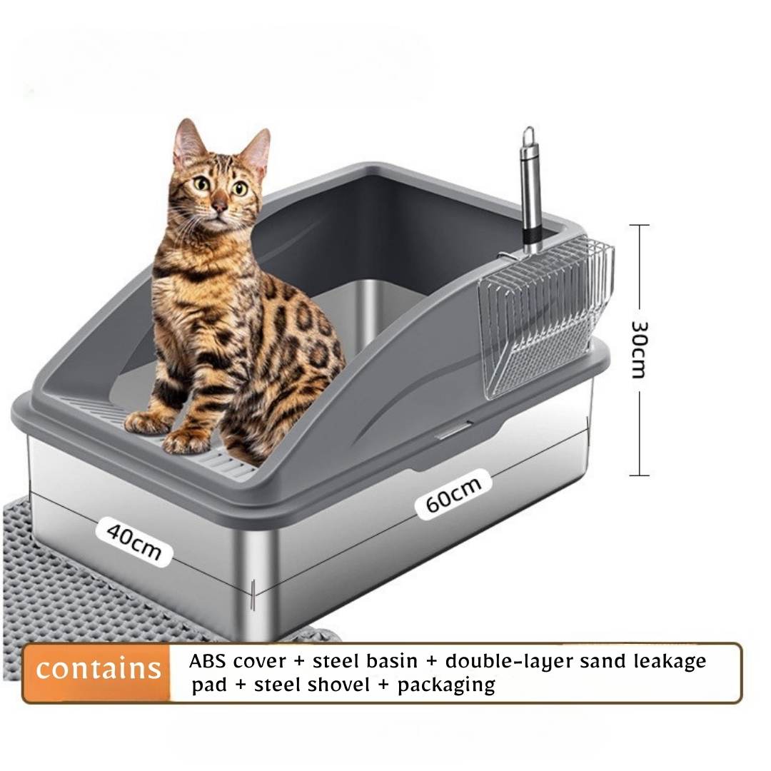 SPACIOUS STAINLESS STEEL LITTER BOX FOR CATS