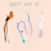 set of 3 teaser toy heads for cat wand play