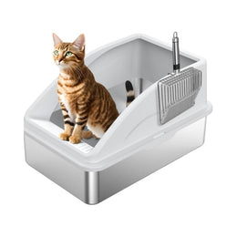 SPACIOUS STAINLESS STEEL LITTER BOX FOR CATS